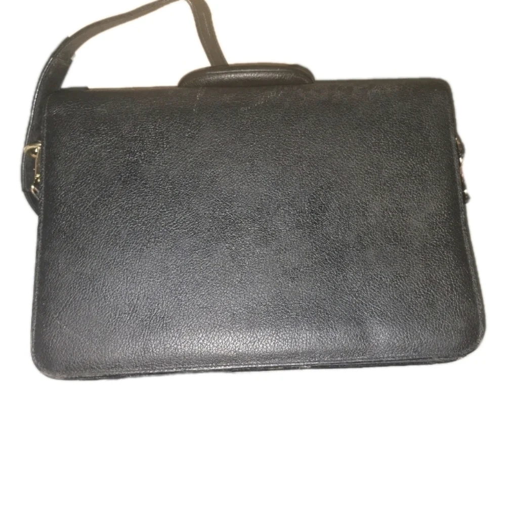 Salvatore Ferragamo Hard Case Zippered Black Leather Briefcase With Lock And Key